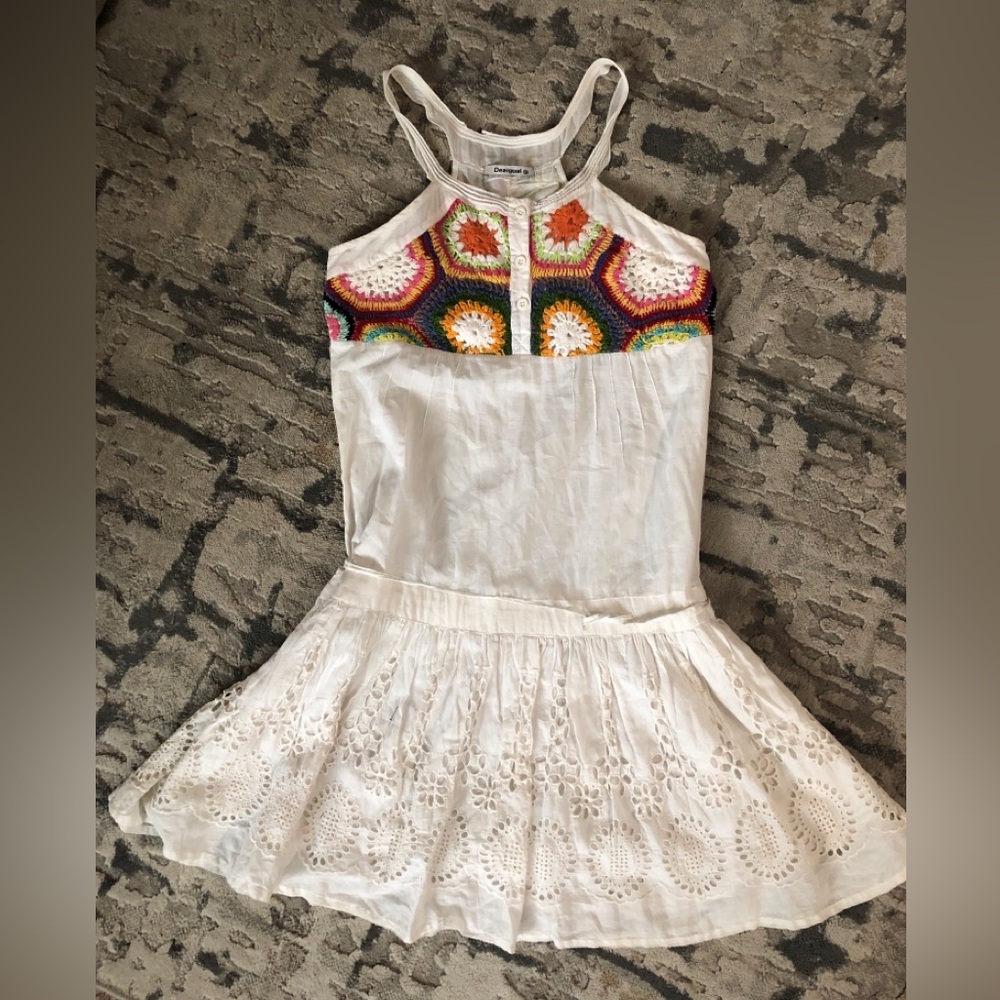 Desigual Floral Summer Dress Sleeveless Embroidered Size 8